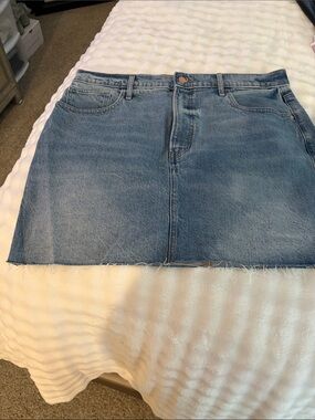 Express Light Blue Denim Mini Skirt with Raw Hem